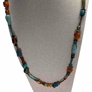 EsMor Necklace Turquoise & Gold Tones Chunky Faceted Beads Blue Black 80…
